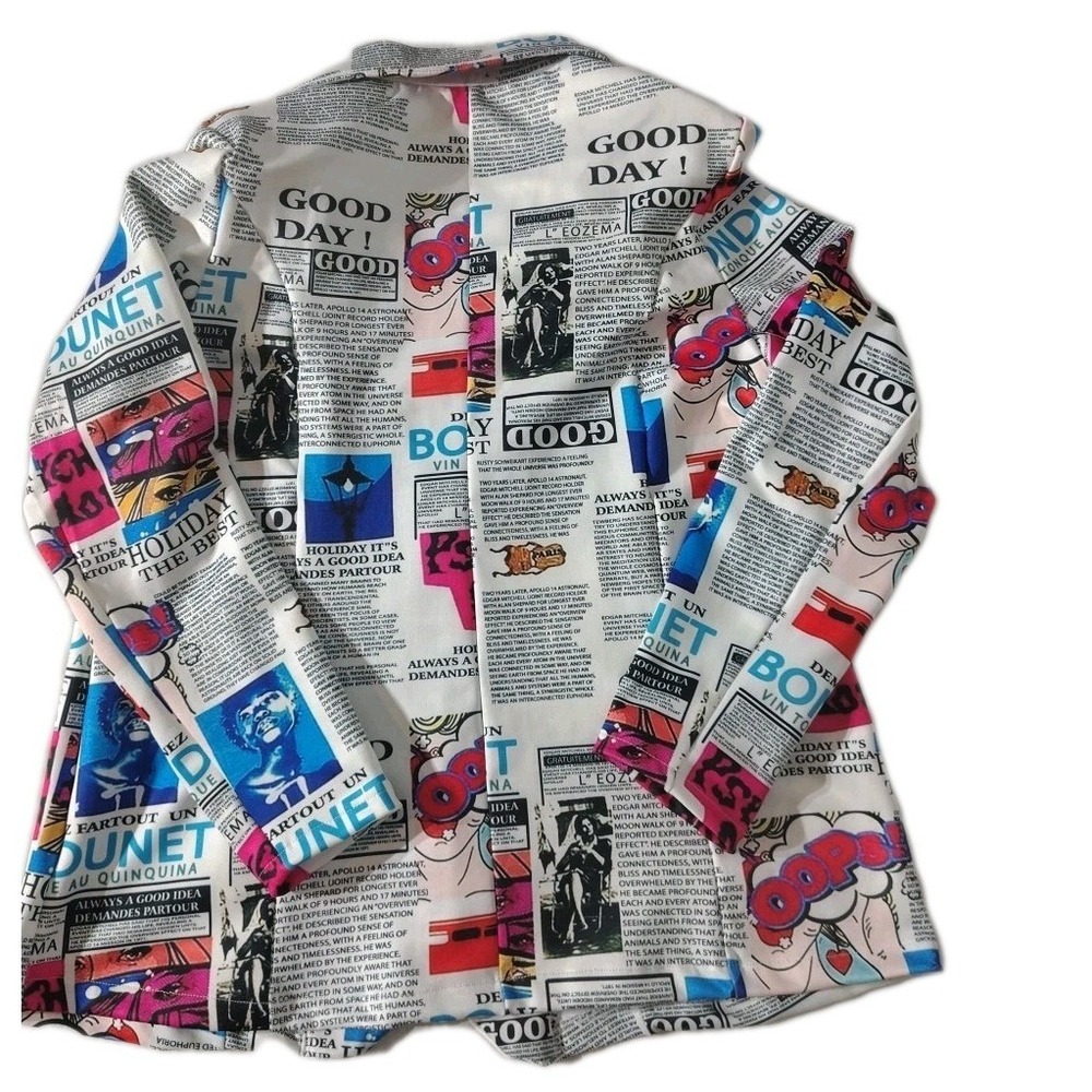 Touch Me Newspaper Print Blazer Women's Jacket Sz Large Padded Shoulder‎ Stretch - Picture 5 of 10